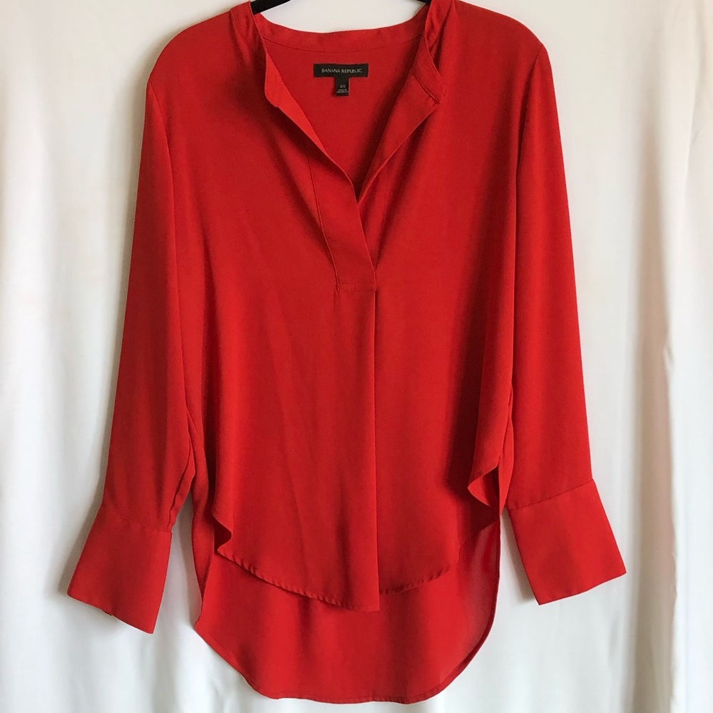 Banana Republic Red Hi-Low Tunic Popover Top XS